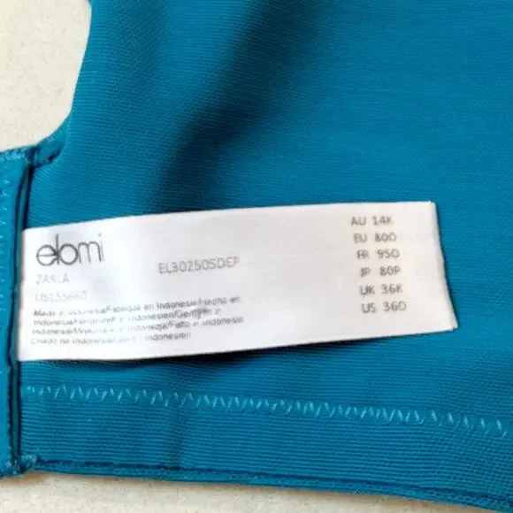 NWOT Elomi Zarla Stretch Banded Bra Embroidered Lace Ocean Depths Teal 36O - Picture 5 of 5